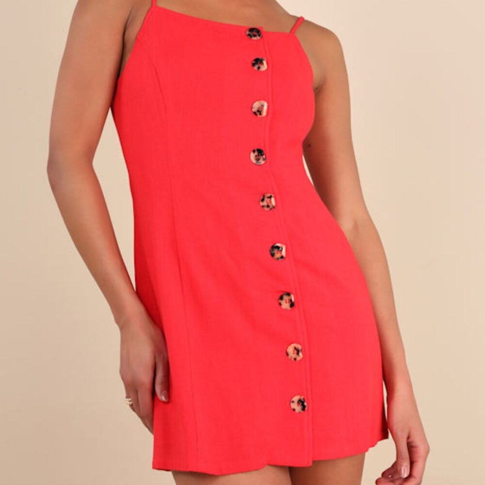 Lulus Chic Objective Red Button-Front Mini Dress … - image 1